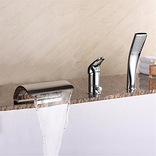 Full Copper Bathtub Waterfall Shower Set with Handheld Rainshower Sitting Type Tub Taps Faucet Hot and Cold Water Mixer for Bathroom Chrome-plated