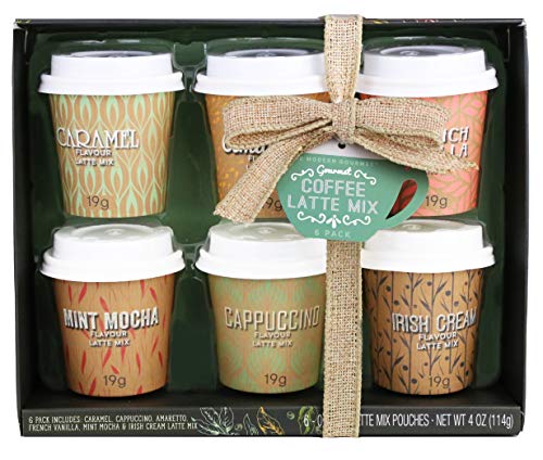 Modern Gourmet Foods, Set Regalo Mini caffè, 19 grammi ciascuno, Include Gusti Caramello, Cappuccino, Amaretto, Vaniglia francese, Mocha menta e Crema Irlandese, set di 6