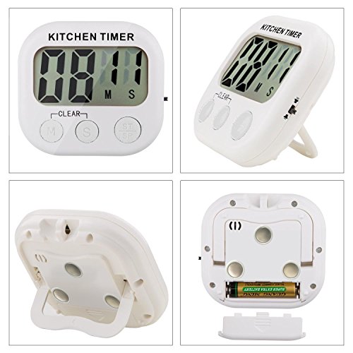 Giancomics Groß LCD Display Magnet Digitaler Kitchen Timer Küchentimer Küchenwecker Kurzzeitmesser Stoppuhr Elektronische Erinnerung Alarm (Weiß) - 2