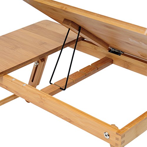 WOLTU BT09br Laptoptisch Bambus Notebooktisch höhenverstellbar faltbar Betttisch PC Tisch Schreibtisch mit Ablage für Maus und Bücher ca.50 x 30 x 20-27 cm - 4