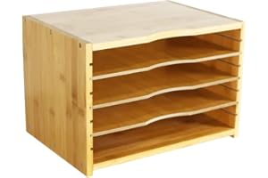 WKWKER Bambusowa Taca Na Listy Z 3 Regulowanymi Półkami Organizer Na Biurko, 3-poziomowa Taca Na Papier Do Biura, Domu, Gabinetu, Przechowywania Na Biurku (Kolor Naturalny)