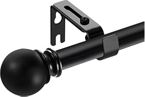 POSKENA Black Curtain Poles 67-107cm, 16mm Curtain Pole Metal Extendable with Round Finials for Dining Room, Bedroom, Living Room