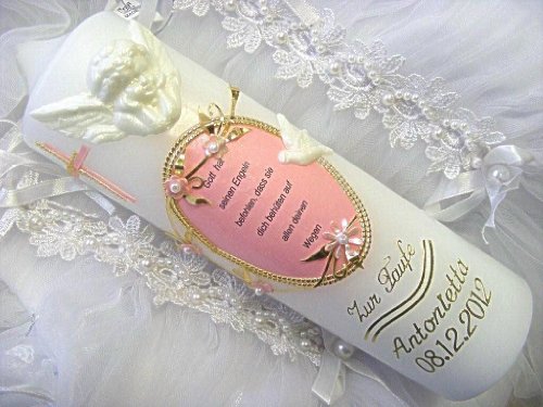 Taufkerze Kommunionkerze Junge Mädchen mit Spruch 250/70 mm T-20 inkl. Beschriftung