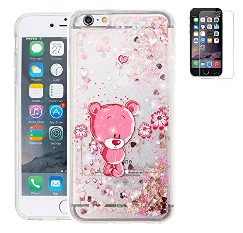 Preisvergleich Produktbild Apple iPhone 6 plus / 6s plus Hülle mit Panzerglas,Ultra Slim Silikon Soft TPU Crystal Clear Paillette Bling Bling Treibsand Glitzer Case,Wasserdicht Shockproof Anti Slip Stoßfest Protection Durchsichtig Handyhülle,Thin Silicon Glitter Shinning Cover Bumper Schutzhülle Tasche für Apple iPhone 6 plus / 6s plus 5.5Zoll-[rosa#3]+Panzerglas / Schutzfolie / Displayschutzfolie
