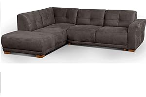 ‎CAVADORE Cavadore Ecksofa Modeo, mit Federkern, Sofa in L-Form im modernen Landhausstil, Holzfüße, 261 x 77 x 214, Lederoptik, grau