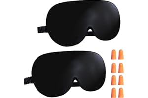 ILLUVA Lot de 2 Masque de Sommeil, 100% Soie Naturelle Occultant Masque de Nuit Masque de Voyage pour Dormir avec Bouchons d'oreille et Sangle Réglable
