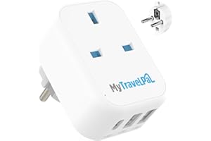 MyTravelPal UK to Europe Travel Adapter With USB & USB-C | UK Safety Standards | UK to European Plug Adapter with USB & USB C | UK to Euro EU Adapter Plug | Germany France Spain Portugal Turkey Greece