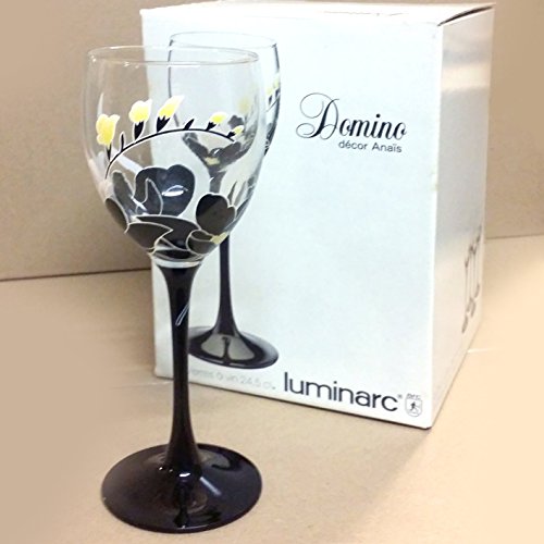 Packung von 4 Weingläser Wasser Luminarc Serie Domino Anais 24,5 cl Schaft schwarz Dekor Blume