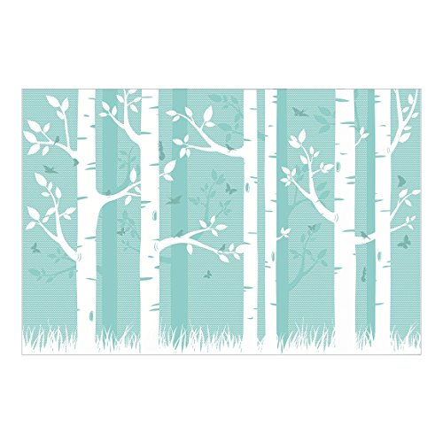Vliestapete – Fototapete Holz Grüner Birkenwald mit Schmetterlingen und Vögel – Fototapete Breit Vlies Tapete Wandtapete Wandbild Kindertapete 3D Fototapete, Größe HxB: 255cm x 384cm - 5