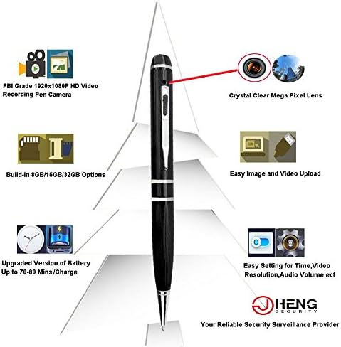 JCHENG SECURITY 1080P Extreme Spy Pen Camera FBI Grade HD Video Recording Pen Camera ,Bouns 5 Ink Cartridges Fills and Free 32GB Micro SD Card Included