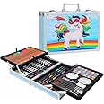 Toy Rush Art Colour Set 145 Pcs Art Kit with Multiple Coloring Kit, Professional Drawing Color Pencils, Water Colors, Sketches and Acrylic Paint Brush for Art Craft Aluminum Box (Unicorn-Blue)