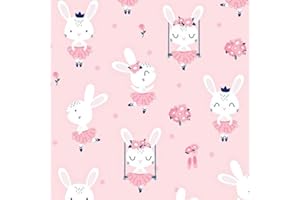 PINGIANER 100 x 160 cm, coniglietto, 100% cotone, per bambini, vendita al metro, per lavori di cucito (coniglietto ballerina rosa)