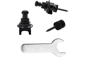 Rayzm Set de Enganches para Correa de Guitarra, Seguros de Sistema de Botón para Guitarra Acústica/Eléctrica/Bajo. Mecanismo Quick Release, Botones Negros de Metal con Llave Inglesa (Negro)