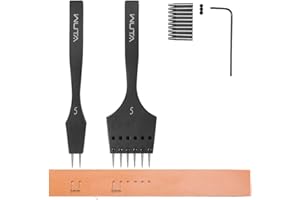 WUTA 2. Generation Leder Zinken Stanze Set mit Austauschbarem Meißelkopf & Runden Hohlkopf- DIY Lederverarbeitung Set(5mm-2+6)