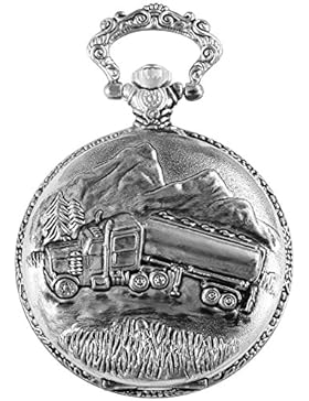 Trend-Wares Taschenuhr Weiß Silber Klassik Truck LKW Analog Quarz Metall Arabische Ziffern
