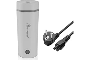 RAUWSEUL Bollitore elettrico da viaggio, mini tazza riscaldante portatile 350 ml, mini tazza riscaldante interna in acciaio inossidabile 1304, chiusura automatica (grigio)