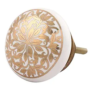 Indian-Shelf Handcrafted Pack of 8 Vintage Golden Floral Design Round Door knobs for Wardrobe Kids Pulls Dresser Handles(1.5 Inches)