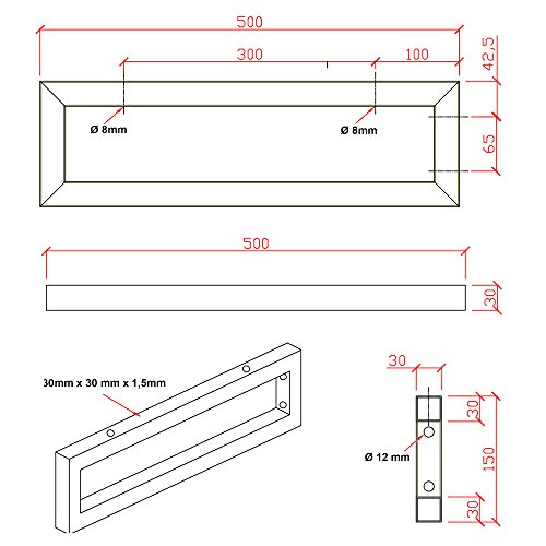 Burgtal 17863 1 Stck. Waschbecken Konsolenhalterung Regalhalterung Wandhalterung Edelstahl Hochglanz poliert 500mm - 4