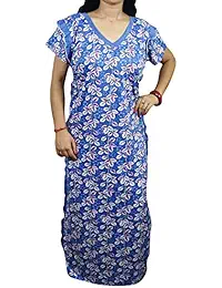 Indiatrendzs Women Housewear Nightdress Hosiery V-Neck Beautiful Leaves Printed Eveningwear Nightgown