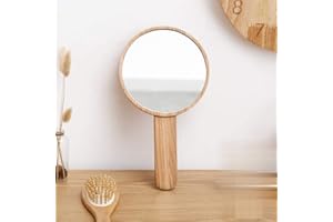 Sooiy Hd Griff Make-up Spiegel Massivholz Tragbarer Rasierspiegel Handspiegel Schönheit Holz