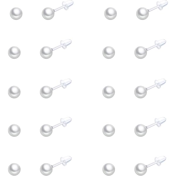 Orecchini a perno con perno in plastica, orecchini senza metallo, orecchini con perle da 8 mm per orecchie sensibili, orecchini a perno ipoallergenici, orecchini senza metallo - Italia