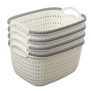 AB SALES Rattan Woven Weave Organiser Storage Baskets Container Bins with Handle Ideal for Kitchen, Bathroom Bedroom, Home Decor, Set of 4 (Small(20 * 16 * 11 cm))