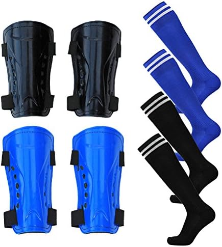 Firelong 2 Pair Shin Guards Soccer Football Shin Pads Protector Calf Protective Gear for 5-15 Old Kids, Teenagers, Boys, Girls, with 2 Pair Long Sleeve Soccer Socks