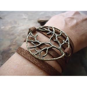 ★ BRONZE BAUM & VELOURLEDER★ Wickelarmband