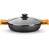BRA Efficient | 11" Low Casserole Dish, Cast Aluminum, Non-Stick | Includes glass lid and removable silicone handles, suitabl