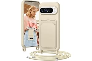 BENTIACC Mobile Phone Chain Silicone Case for Google Pixel 9/9 Pro with Strap, Mobile Phone Case with Card Slot, Removable Cord Chain, Shockproof Protective Case for Google Pixel 9/9 Pro (Beige)