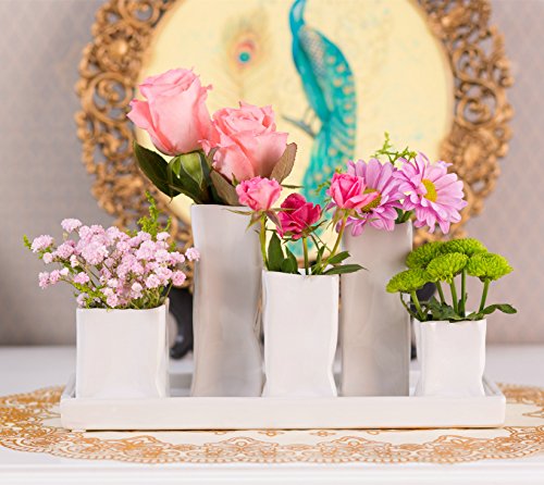 Keramikvasenset Blumenvase Keramikvasen weiß Vase Blumen Pflanzen Keramik Set Deko Dekoration 1 Set - 6