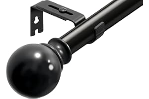GDEVKHN Curtain Poles, Curtain Poles for Eyelet Curtains Extendable Curtain Poles Telescopic Curtain Rod with Self-locking for Window Living Room, Bedroom, Bathroom（35.4-68.9inch, Black）
