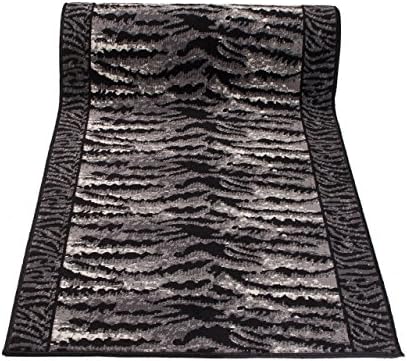 Black & White Grey Rug Runner - Animal Tiger Pattern - Perfect For Hall Hallway & Stairs - Trendy Design Home Carpet Runner - " MONACO " 100 x 240 cm ( 3ft3" x 7ft10" ) Long