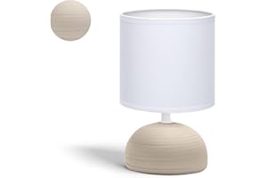 AIGOSTAR Lampe de Chevet, Lampe en Céramique, Semi-ovale Marron, Corps au Design Marron Simple, Abat-jour en Tissu Blanc, Douille E14 (ampoule non fournie) H23cm