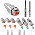 JRREADY DT Connector 2 Pin Gray Waterproof Electrical Wire Connector with Round Contact and Seal Plug,3 Sets