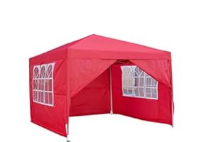 PANANA Pop Up Canopy 2.5x2.5m Gazebo Marquee Garden Awning Party Tent Canopy 4 polyester sidewalls (Red)