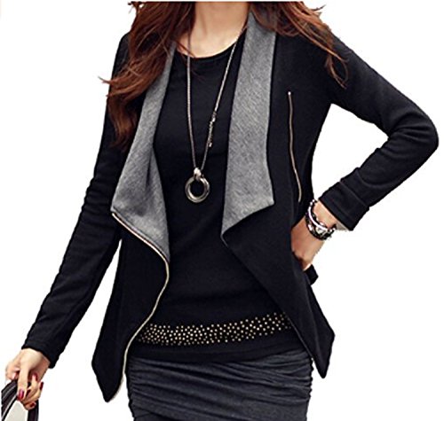 ZEARO Damen Strickjacke Strickmantel Cardigan Langarm Jacke Outwear mit Reißverschluss Blazer Mantel