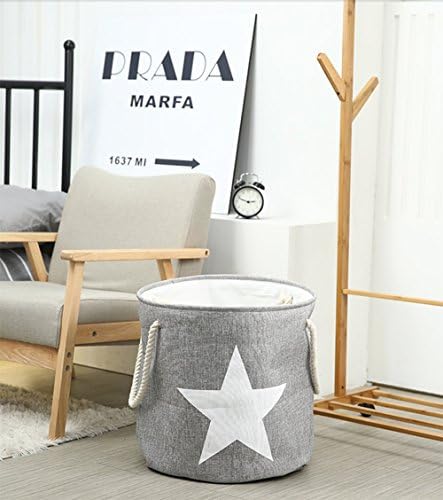 cixjixs Large PE 17.3" Star Laundry Basket Food Safe Storage Hamper Double Layer Eco-friendly Fabric Bin Waterproof Laundry Bag Round (Grey)