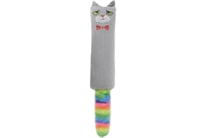 Rosewood Moody Moggy Rainbow Kicker Jouet interactif pour Chat avec Herbe à Chat, Son froissé et Queue Arc-en-Ciel, Grand Coussin 50 cm pour Coups de Patte et Exercice