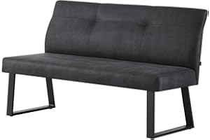 DUBI Möbel Sitzbank Joy, Esszimmerbank 160 cm mit Rückenlehne gepolstert mit Federkern für Esszimmer, Flur, Garderobe mit Metallgestell, modern Design, Anthrazit, 21302-160-YU16-01
