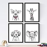 Sin marco Nacnic Set de 4 láminas de Animales Infantiles Accesorios Rosas,en tamaño A3, Poster Papel 250 gr Marco