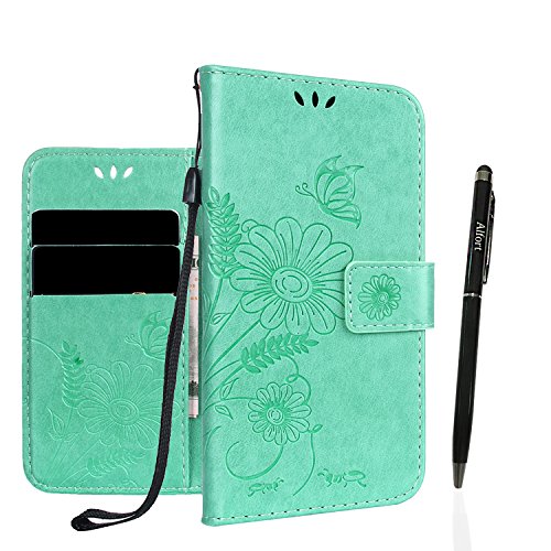 Samsung Galaxy S4 mini Hülle, Samsung Galaxy S4 mini Schutzhülle Leder Hülle, Alfort 2 in 1 Carving Lederhülle Fashion Design Premium PU Leder Hohe Qualität Tasche Case Cover Kasten Abdeckung Wallet für Samsung Galaxy S4 mini / i9190 4.3" Smartphone Funktion Standfunktion Unterstützte Telefone und Magnetverschluss mit Ameisen gehen auf ein Datum ( Grün ) + Alfort Schwarz Stylus Pen