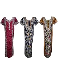 Indiatrendzs Women's Nighty Combo of 3 | Nightgown | Maxi Dress Comfortable Cotton Night Wear (Chest 46)