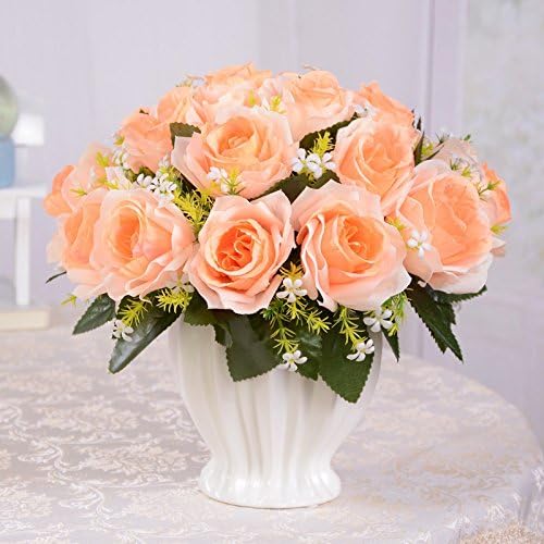XPHOPOQ Artificial Flower Silk Flower Dried Flower Bundle Ceramic Vase Indoor Living Room Decoration Orange