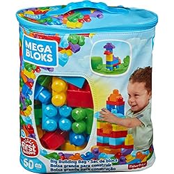 Mega Bloks Sac Bleu, jeu de blocs de construction, 60 pièces, jouet pour bébé et enfant de 1 à 5 ans, DCH55