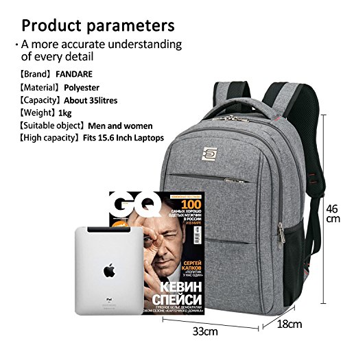 FANDARE 12-15.6 Zoll Laptoprucksäcke Geschäft Notebook Rucksack Herren Damen Fahrradrucksäcke Trekkingrucksäcke Wanderrucksäcke Schulrucksack Daypack Reisen Studenten Wasserdicht Polyester - 6