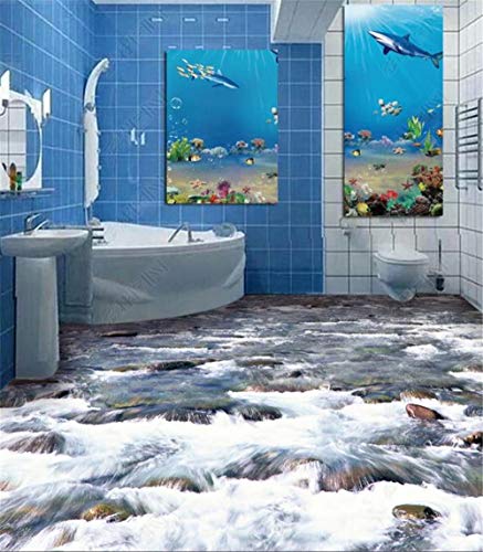 Preisvergleich Produktbild Loaizh Benutzerdefiniert Dekoration Klare Stromwassersteinsteinbadezimmerbodenm... 3D Tapete Wandbild Wandaufkleber Wallpaper 200Cmx150Cm