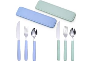 JYNVO 2 Juegos De Vajilla, 3 Juegos, Cuchara, Tenedor Y Cuchillo Para Llevar, Cubiertos De Viaje Con Estuche