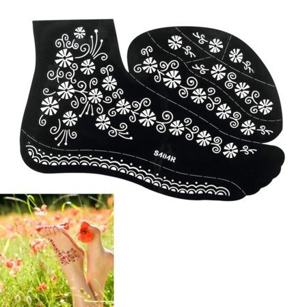 HENNA TATTOO STENCILS for FEET No. 404 - 2 Large Sheet Indian Mehndi Stencills, one for each foot , single use - suitable for Henna Tattoo Glitter Tattoo and Airbrush Tattoo S404