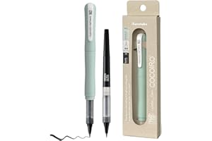 Kuretake ZIG Letter Pen COCOIRO (HAZE BLUE) Body with Black Ink Refill Set, Flexible Extra Fine Brush Tip, Refillable Marker, for Calligraphy, Hand Lettering, Made in Japan